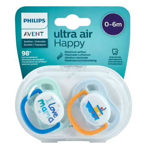 Philips Avent Ultra Air Happy Pacifier I Love B/G 0-6 Maanden - SCF080/09 2st