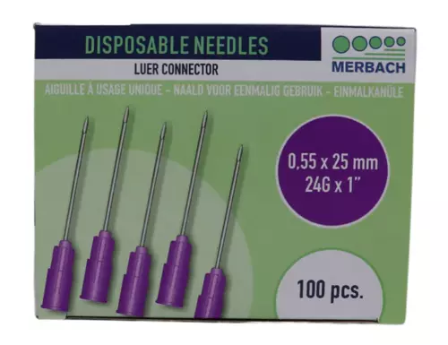 Merbach Injection Needle - Purple -100pcs 0.55 x 25 mm