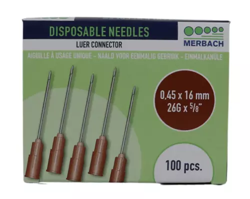 Merbach Injection needle - Brown -100 pcs 0.45 x 16 mm