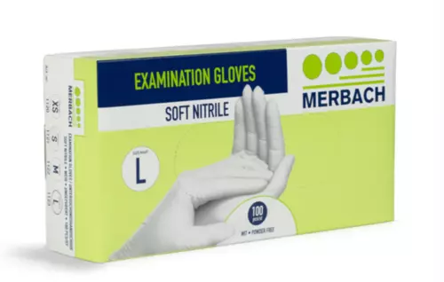 Merbach Soft Nitrile Gloves - White - 100pcs Large