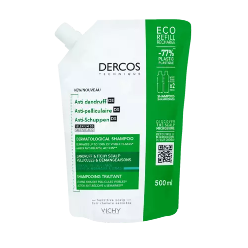 Vichy Dercos Anti-dandruff Dermatological Shampoo - Normal to Oily Hair 500ml - Refill