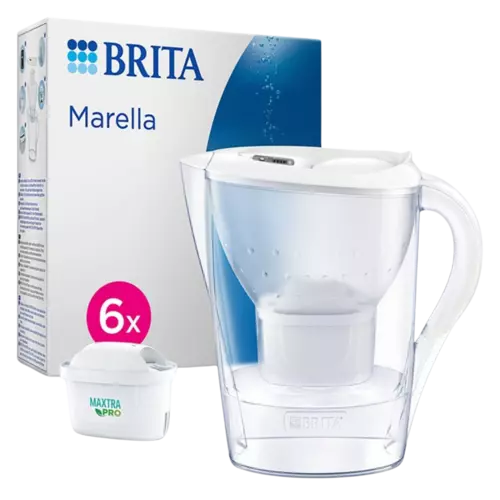 BRITA Marella Cool Water Filter Jug 2,4L + 6 Maxtra Pro All-in-1 Waterfilters White