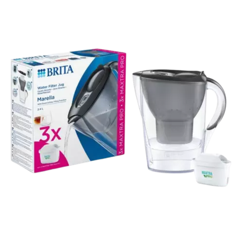 BRITA Marella Cool Water Filter Jug 2,4L + 3 Maxtra Pro All-in-1 Waterfilters Grey