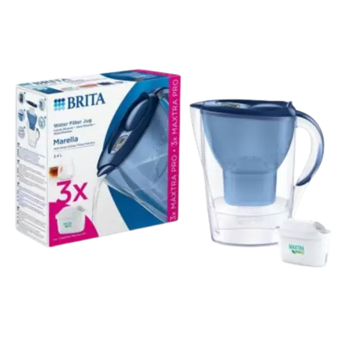 BRITA Marella Cool Water Filter Jug 2,4L + 3 Maxtra Pro All-in-1 Waterfilters Blue