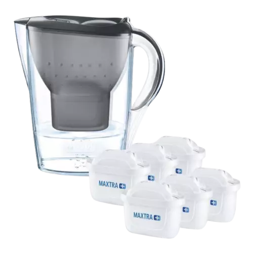 BRITA Marella Cool Water Filter Jug 2,4L + 6 Maxtra Pro All-in-1 Waterfilters Grey